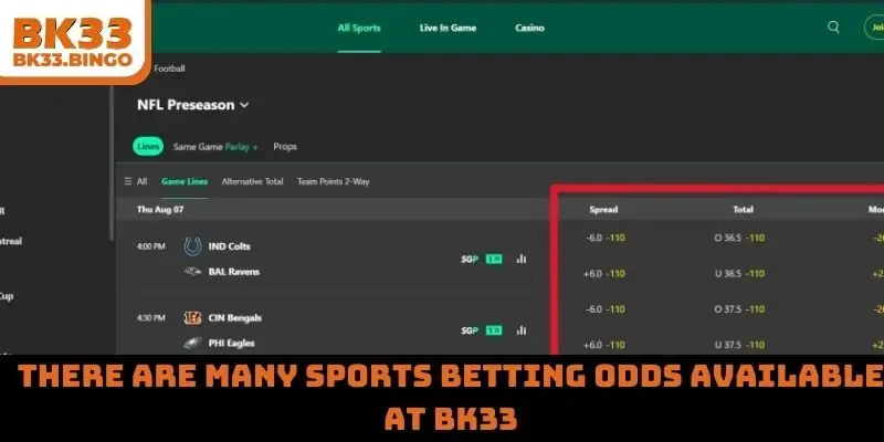 There are many sports betting odds available at BK33